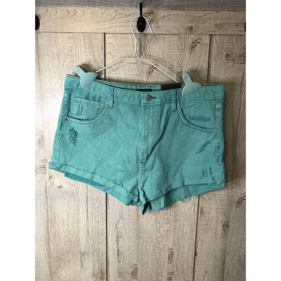 Women's Wild Fable Turquoise Distressed Jean Cheeky Shorts Size 14 NWT. C15 - Picture 2 of 6